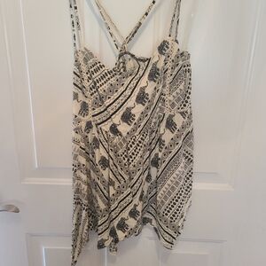 Elephant print flowy back criss cross tank